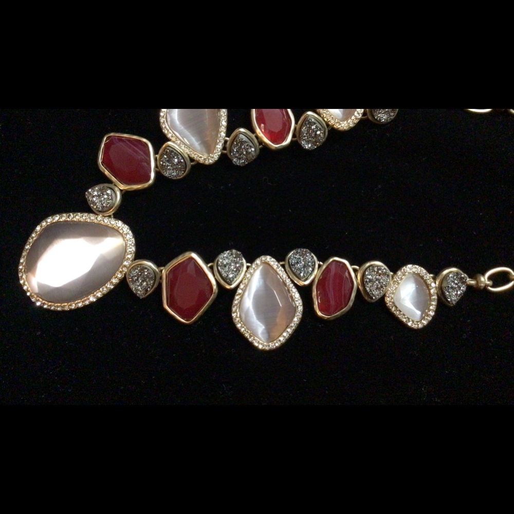 Moonstone, dark gray and burgundy colored necklace